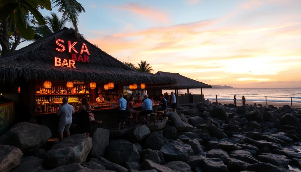 Evening atmosphere at Ska Bar in Kata Beach with people enjoying drinks and sunset views