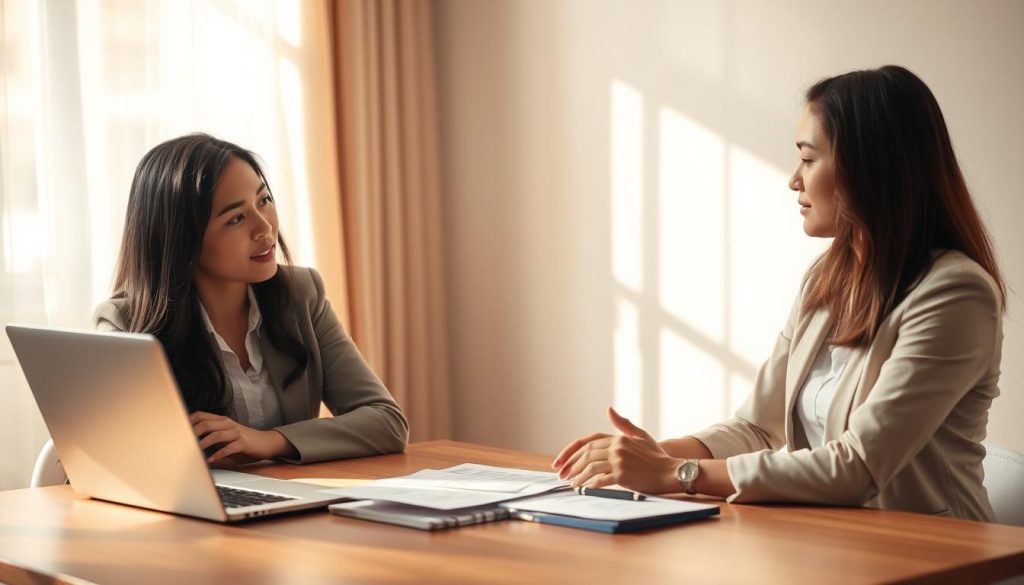 Filipina discussing finances with partner