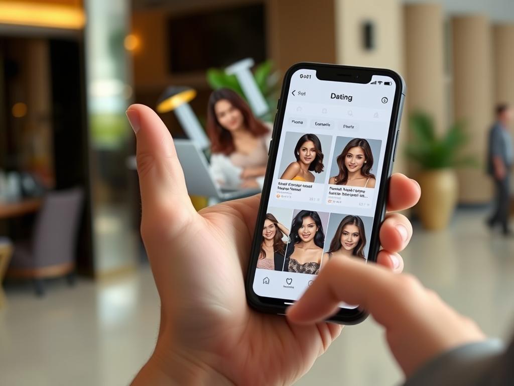 Man using dating app on smartphone to meet women in Bangkok dating guide