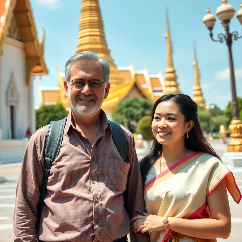 Mature European man with Thai partner at temple