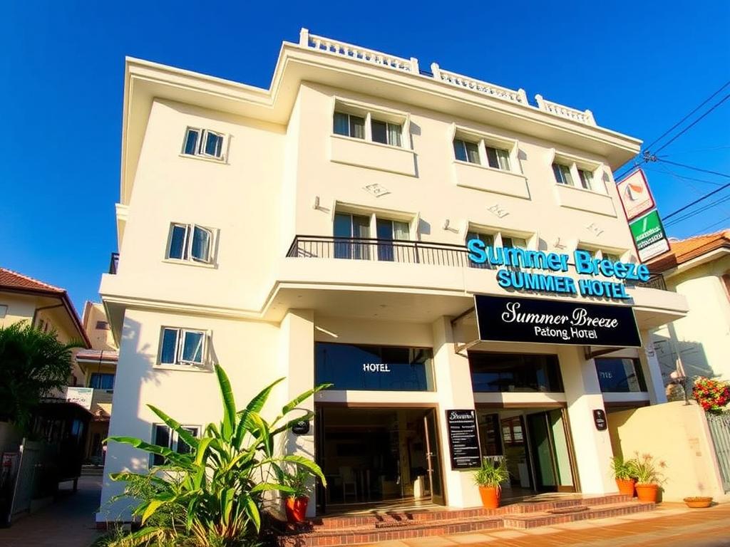 Summer Breeze Hotel exterior and entrance in Patong, a reliable mid-range Phuket guest friendly hotel Summer Breeze Hotel exterior and entrance in Patong, a reliable mid-range Phuket guest friendly hotel