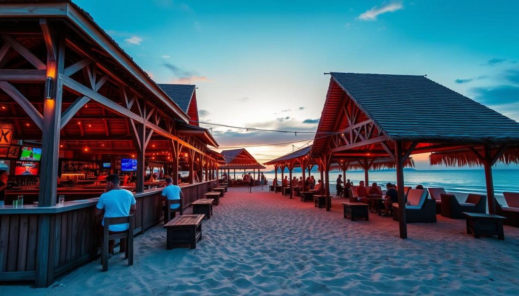 Sunset beach bar in Phuket with people socializing