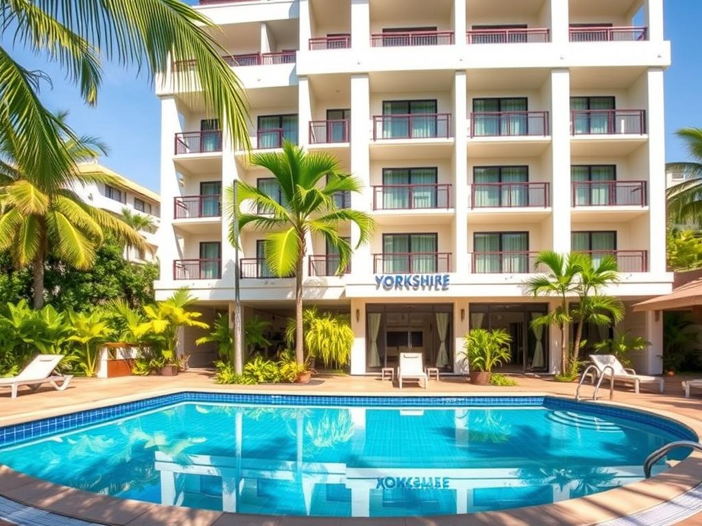 The Yorkshire Hotel exterior with swimming pool, a popular mid-range Phuket guest friendly hotel The Yorkshire Hotel exterior with swimming pool, a popular mid-range Phuket guest friendly hotel