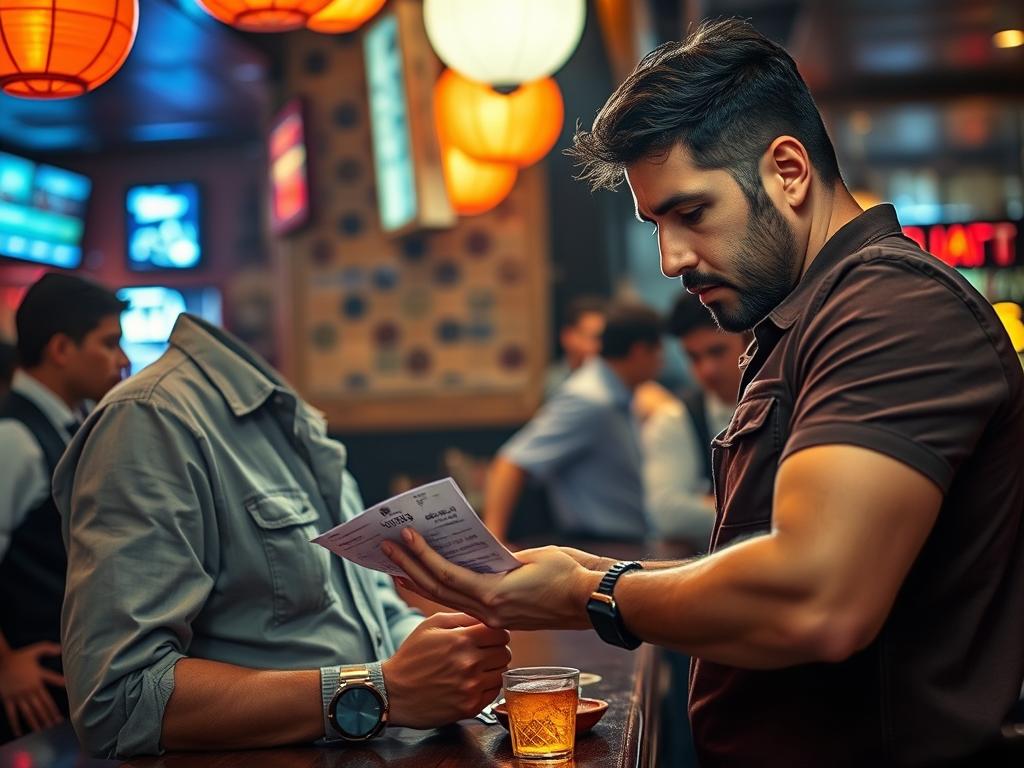 Tourist examining a bar bill carefully in Pattaya