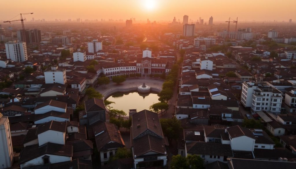 Aerial view of Hanoi's Old Quarter with Hoan Kiem Lake at sunset - historic setting for things to do in Vietnam