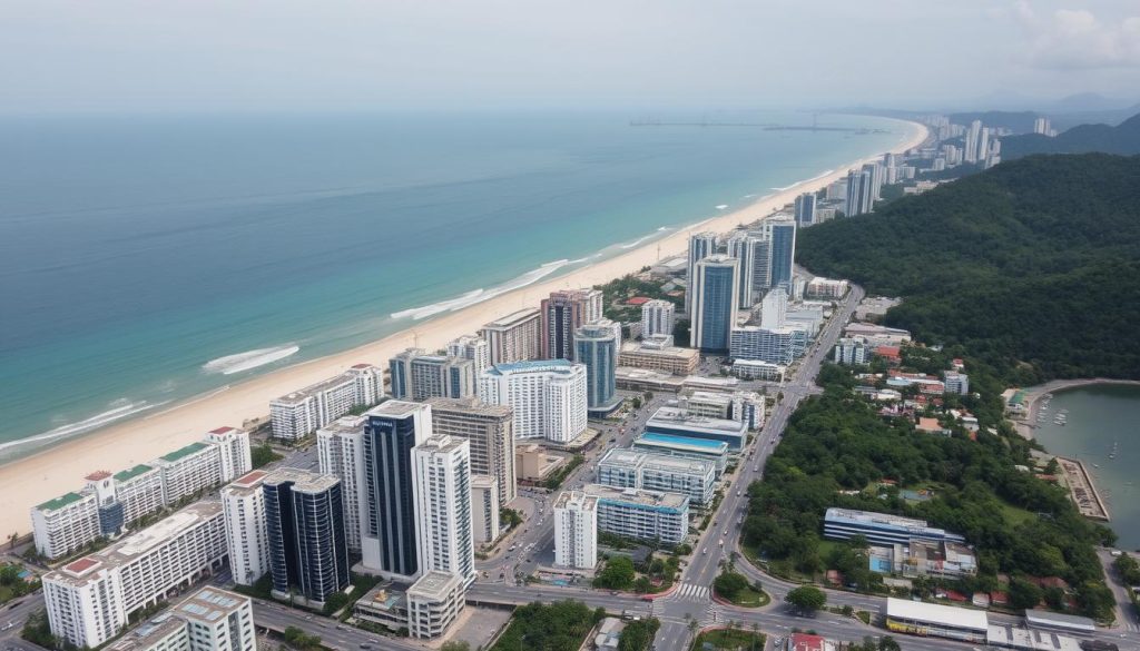 Aerial view of Patong Beach area in Phuket showing hotels near social venues