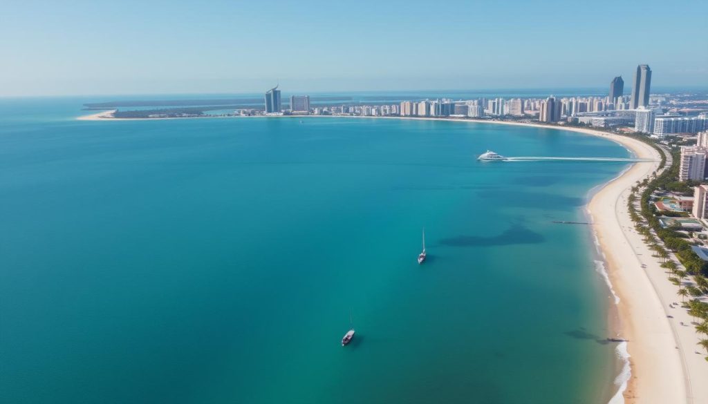 Aerial view of Pattaya Bay with curved coastline and clear blue waters - things to do in Thailand