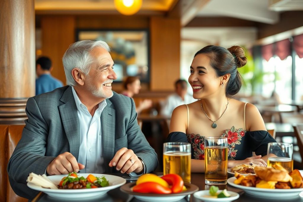 Age-gap couple in Pattaya enjoying a meal together