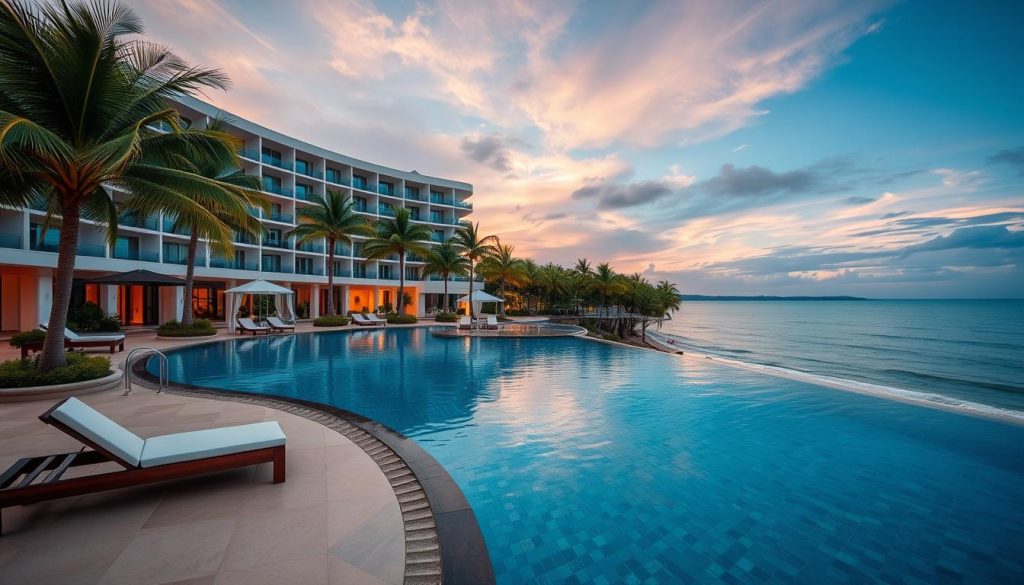 Beachfront hotel in Pattaya with swimming pool overlooking the ocean