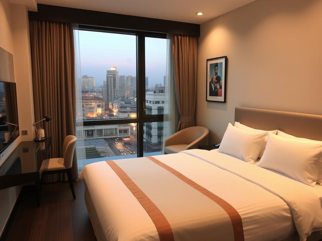 Bella Rosa Hotel room with comfortable bed and city view, ideal for dating in Hanoi