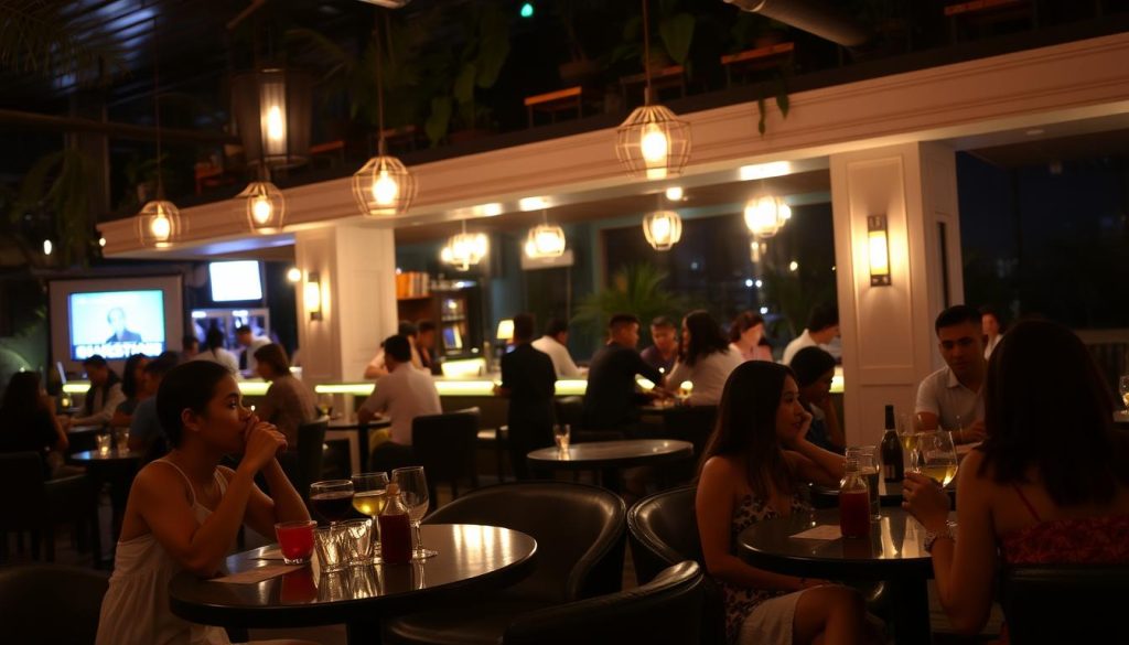 Cambodian nightlife venue with couples