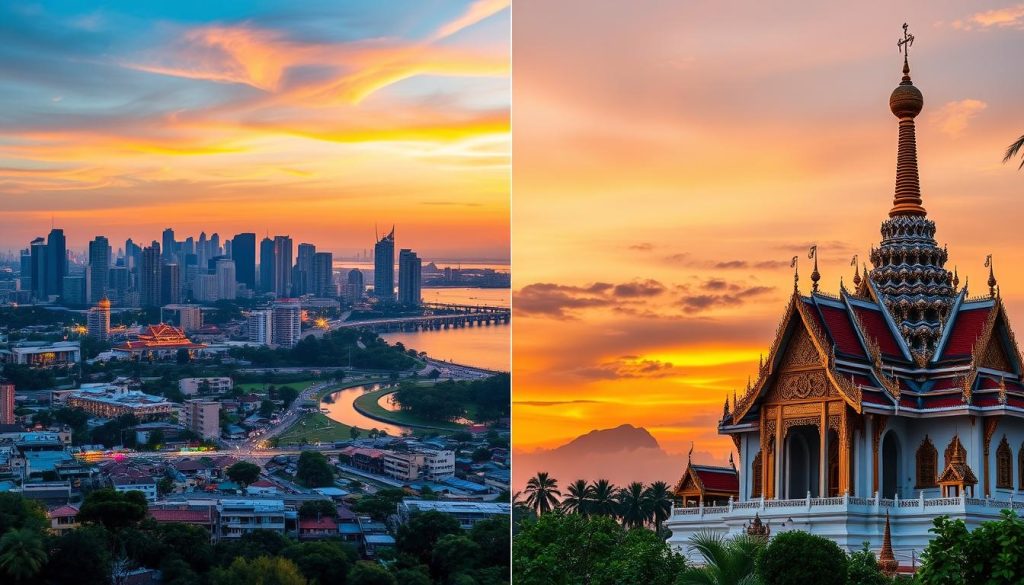 Collage showing different Thai cities where dating costs vary