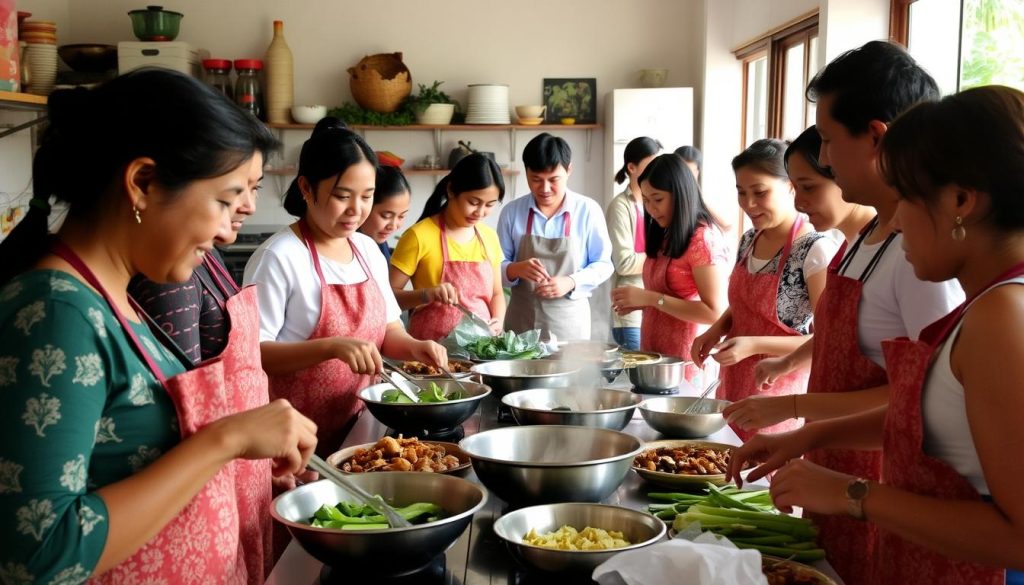 Cooking class in Siem Reap with locals and visitors learning traditional Cambodian cuisine