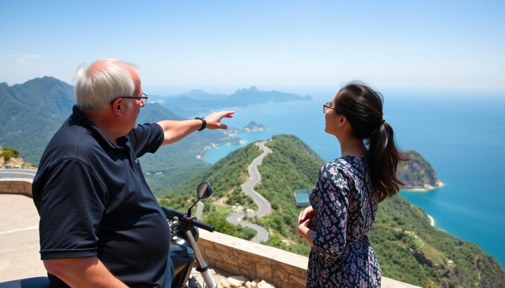 Couple at Hai Van Pass viewpoint overlooking Da Nang