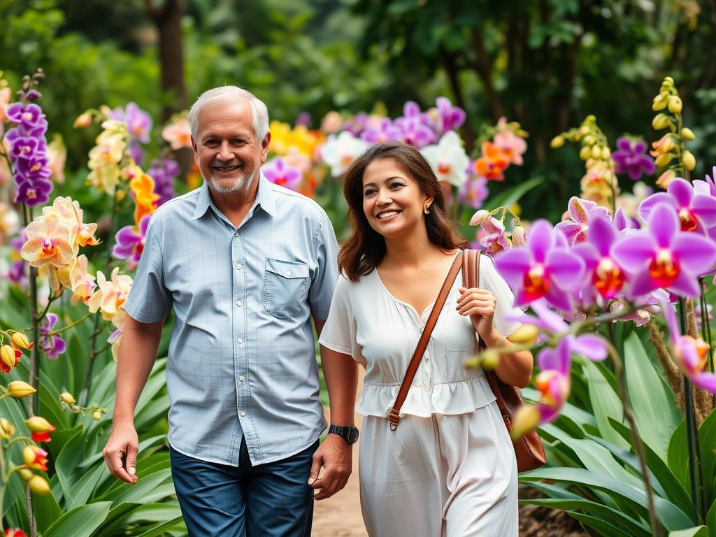 Couple at Mae Sa Valley orchid garden near Chiang Mai