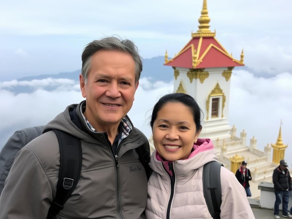Couple at the Twin Pagodas in Doi Inthanon National Park