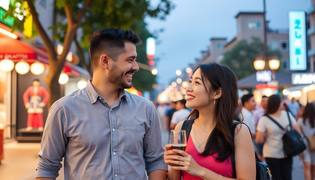 Couple enjoying a budget-friendly date at Nguyen Hue Walking Street
