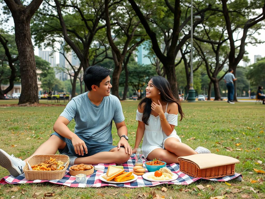 Couple enjoying a budget-friendly date in a Manila park Couple enjoying a budget-friendly date in a Manila park