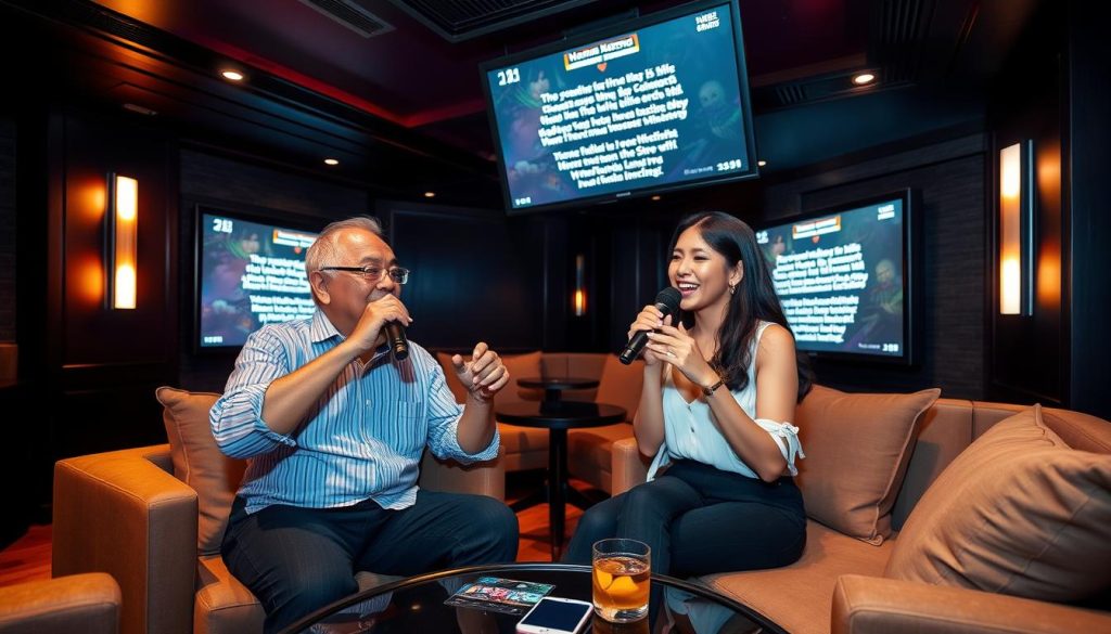 Couple enjoying a private karaoke room in Manila