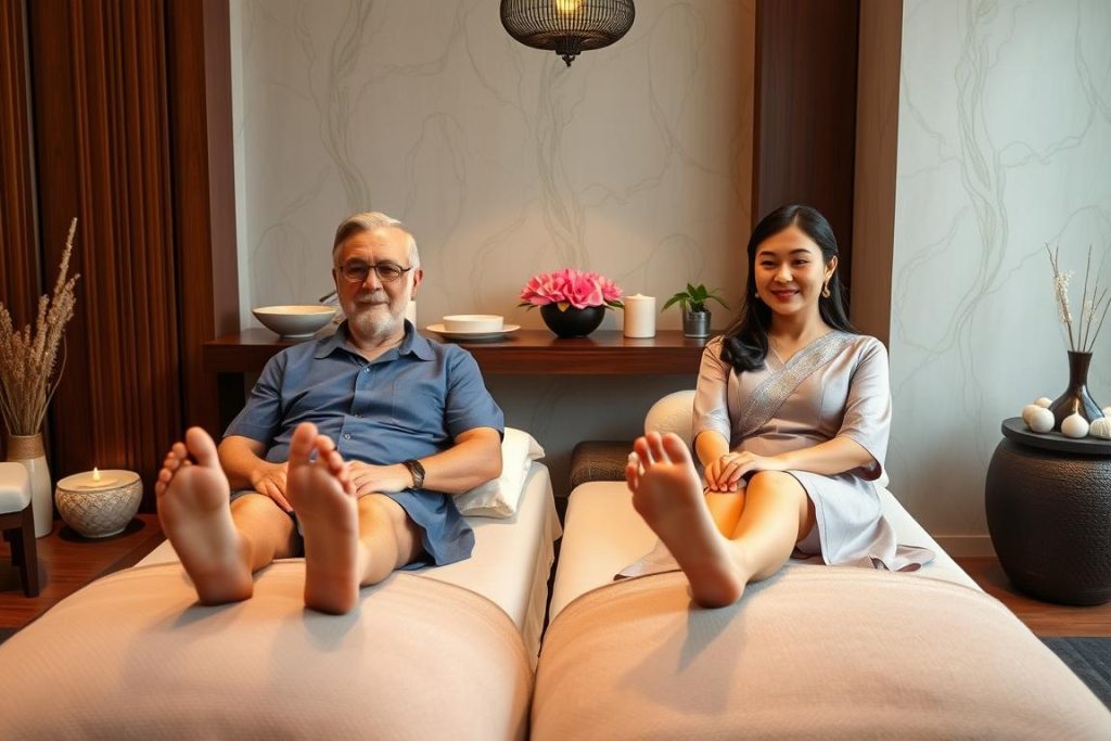 Couple enjoying a relaxing spa treatment in a luxury wellness center in Hanoi