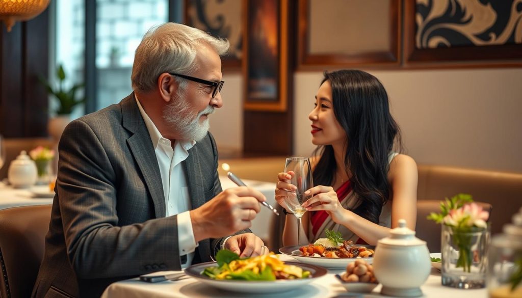 Couple enjoying a traditional Thai dinner date in Bangkok