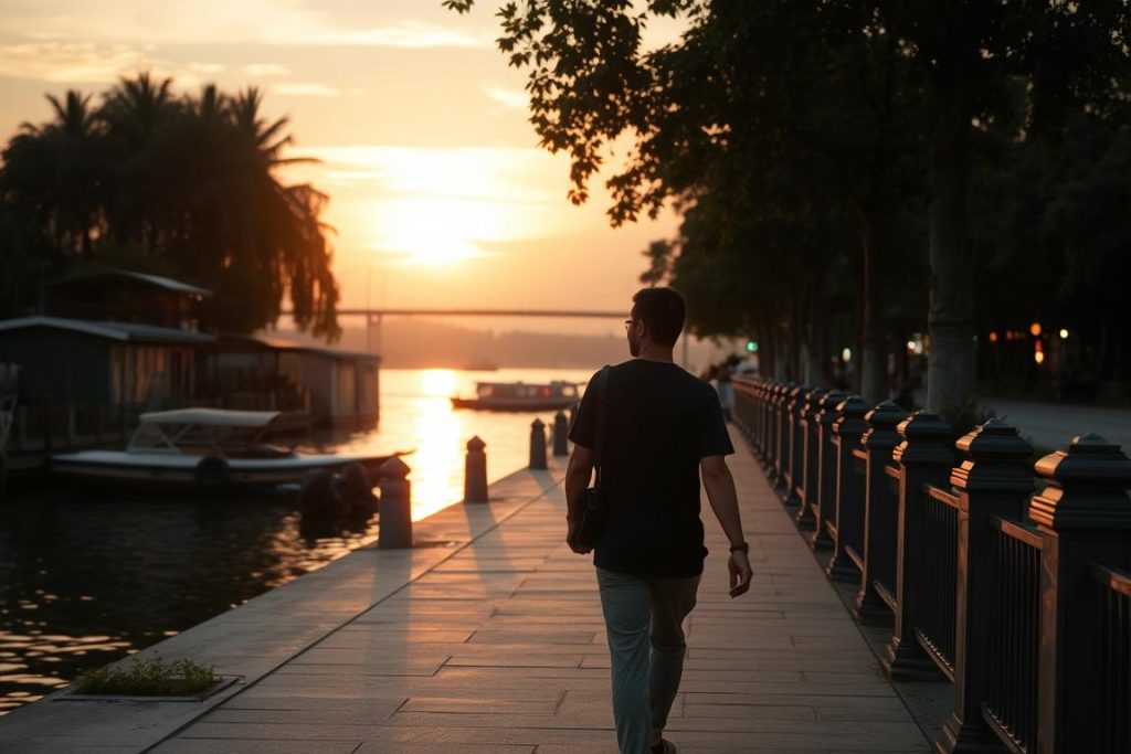 Couple enjoying affordable date at Phnom Penh riverside
