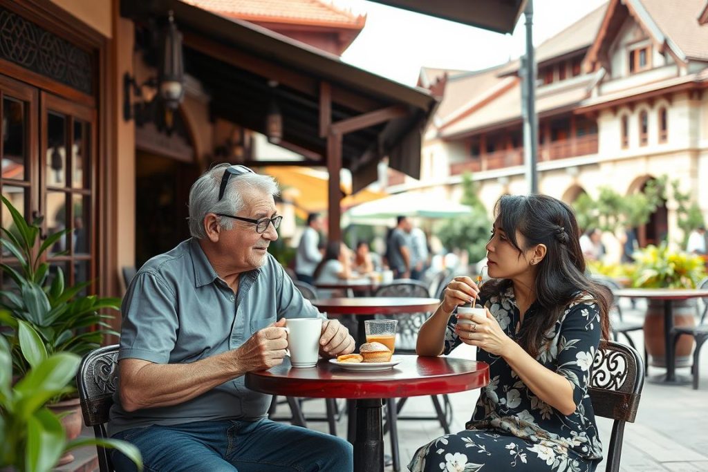 Couple enjoying coffee at a relaxed cafe in Chiang Mai