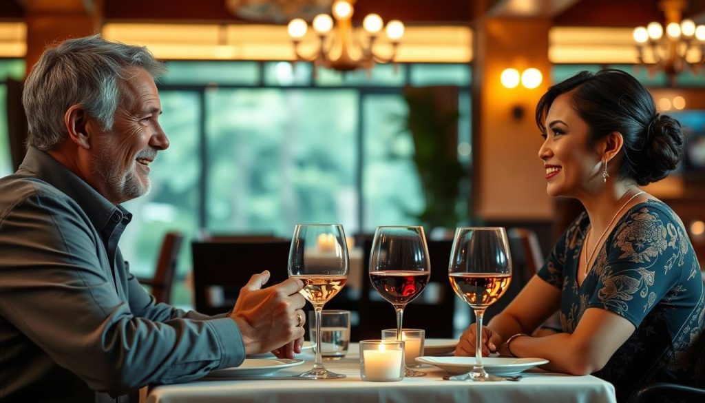 Couple enjoying dinner at a romantic restaurant in Siem Reap