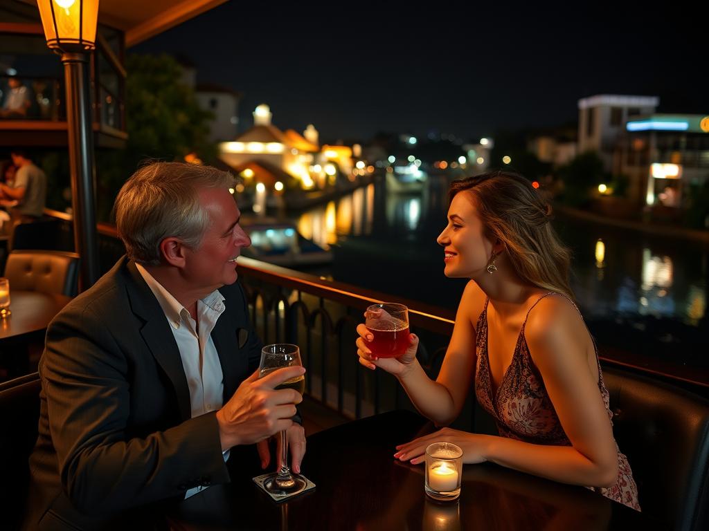 Couple enjoying drinks at a riverside venue in Chiang Mai