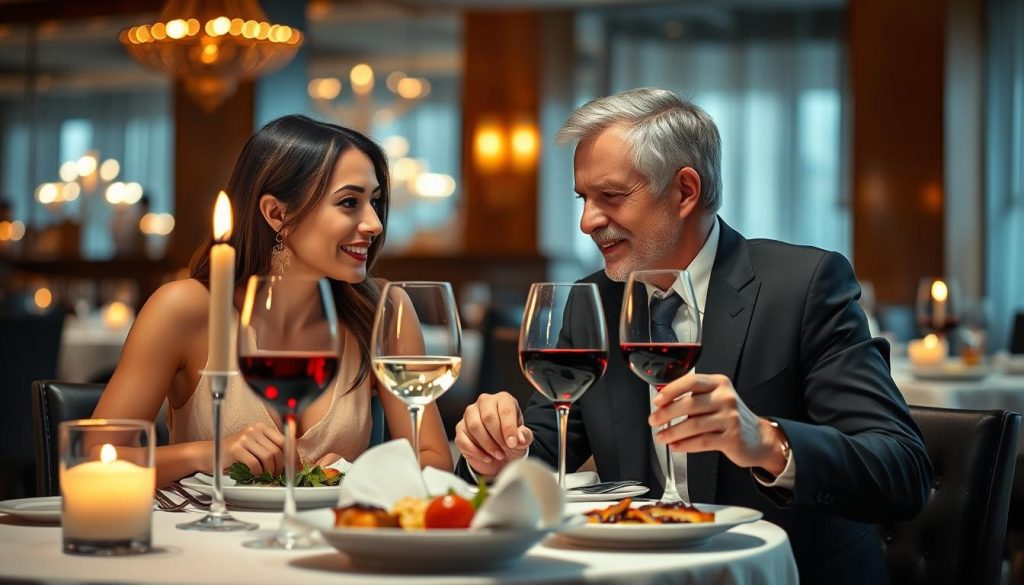Couple enjoying fine dining at an upscale Jakarta restaurant