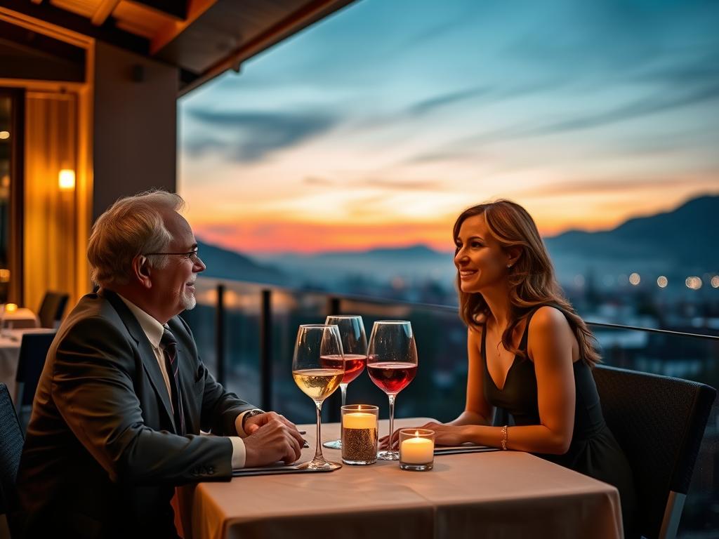 Couple enjoying rooftop dining with mountain views in Chiang Mai