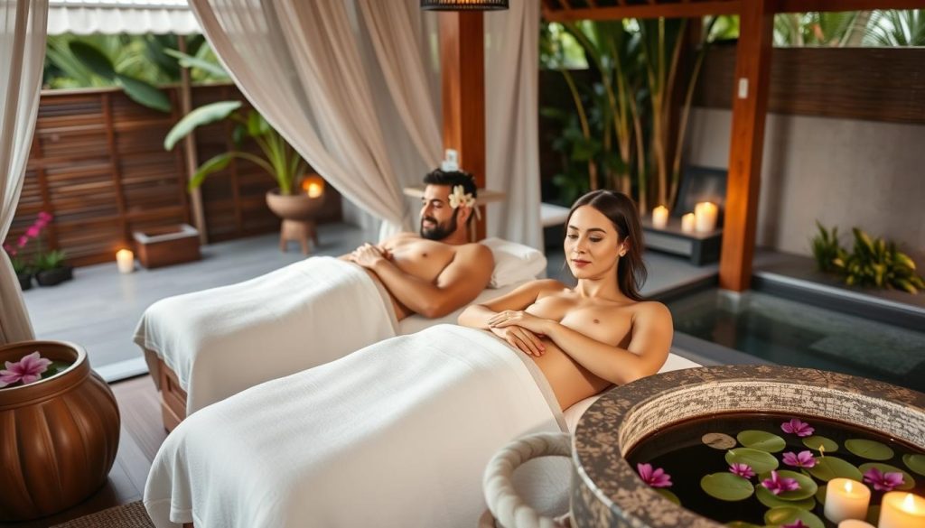Couple enjoying spa treatment in Bali luxury resort