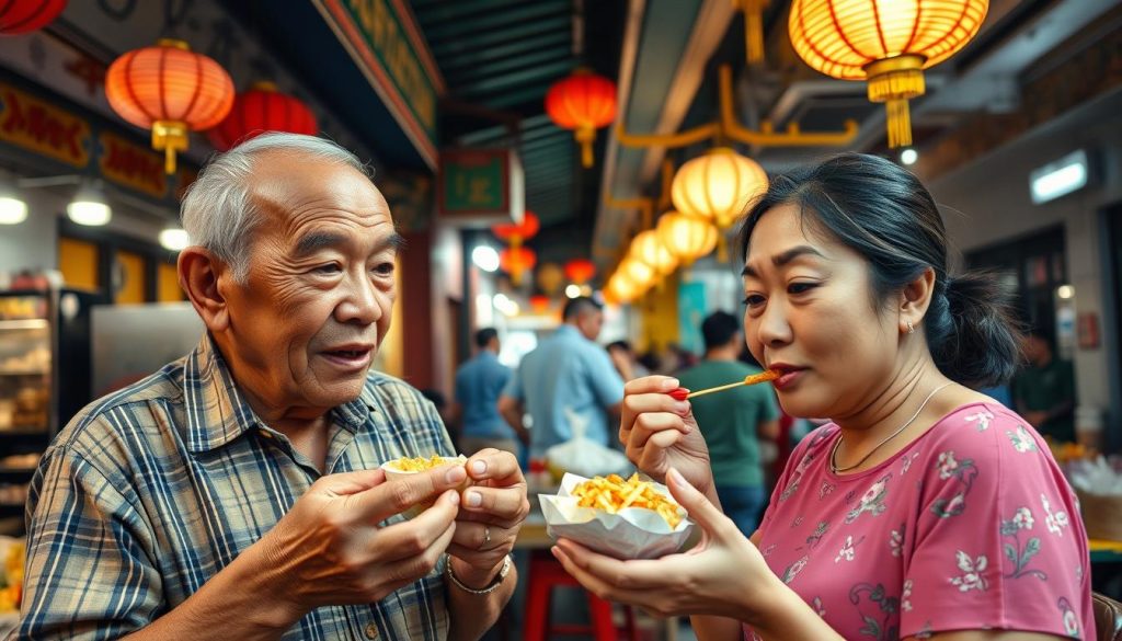 Couple enjoying street food in Binondo, Manila's Chinatown