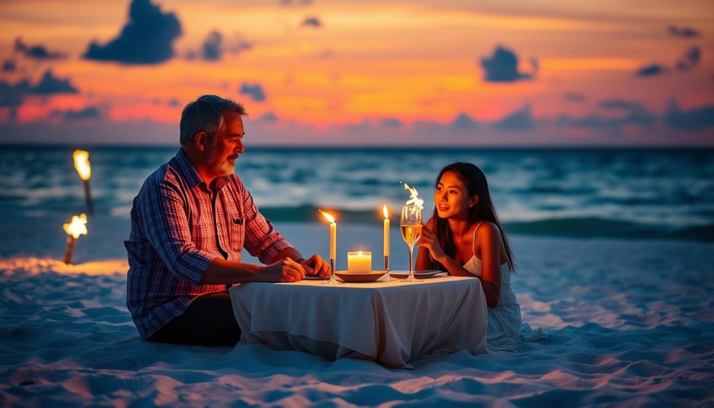 Couple enjoying sunset dinner on White Beach, Boracay - romantic things to do in Philippines