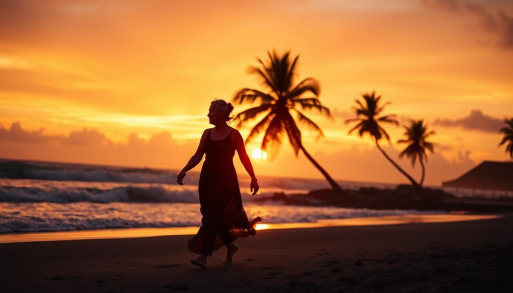 Couple enjoying sunset on Bali beach
