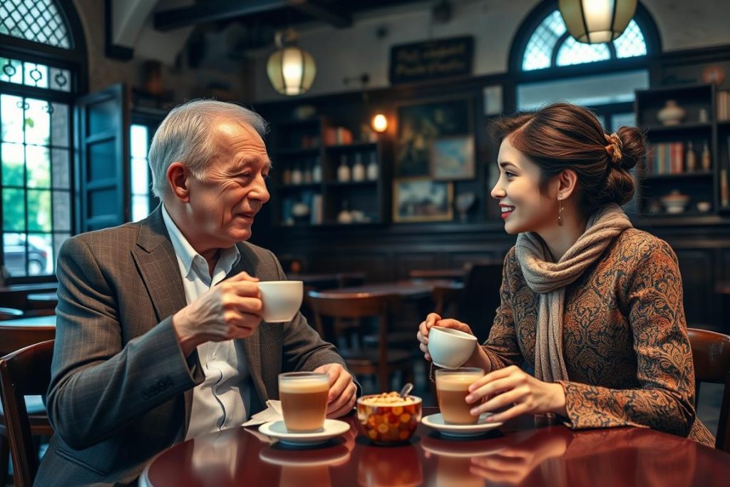 Couple enjoying traditional Vietnamese egg coffee at a historic Hanoi café - cultural things to do in Vietnam