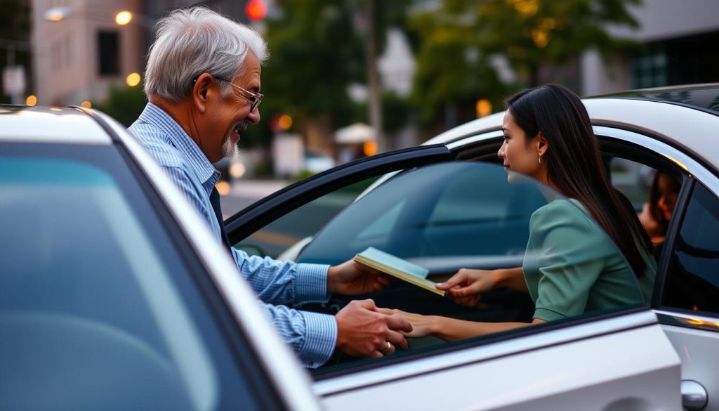 Couple entering a luxury car service in Jakarta
