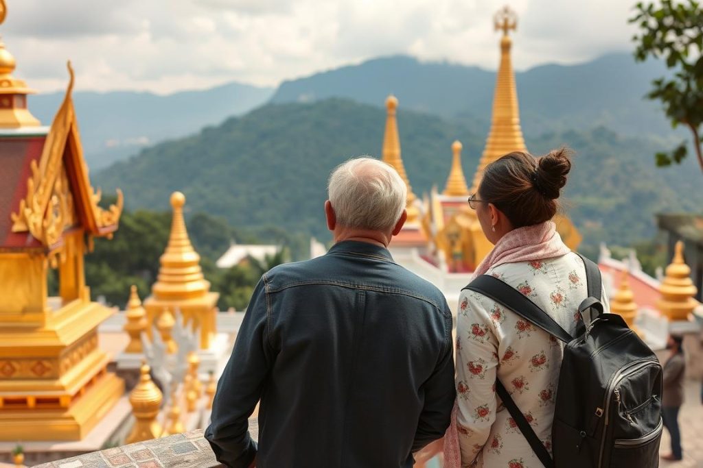 Couple exploring Doi Suthep temple in Chiang Mai