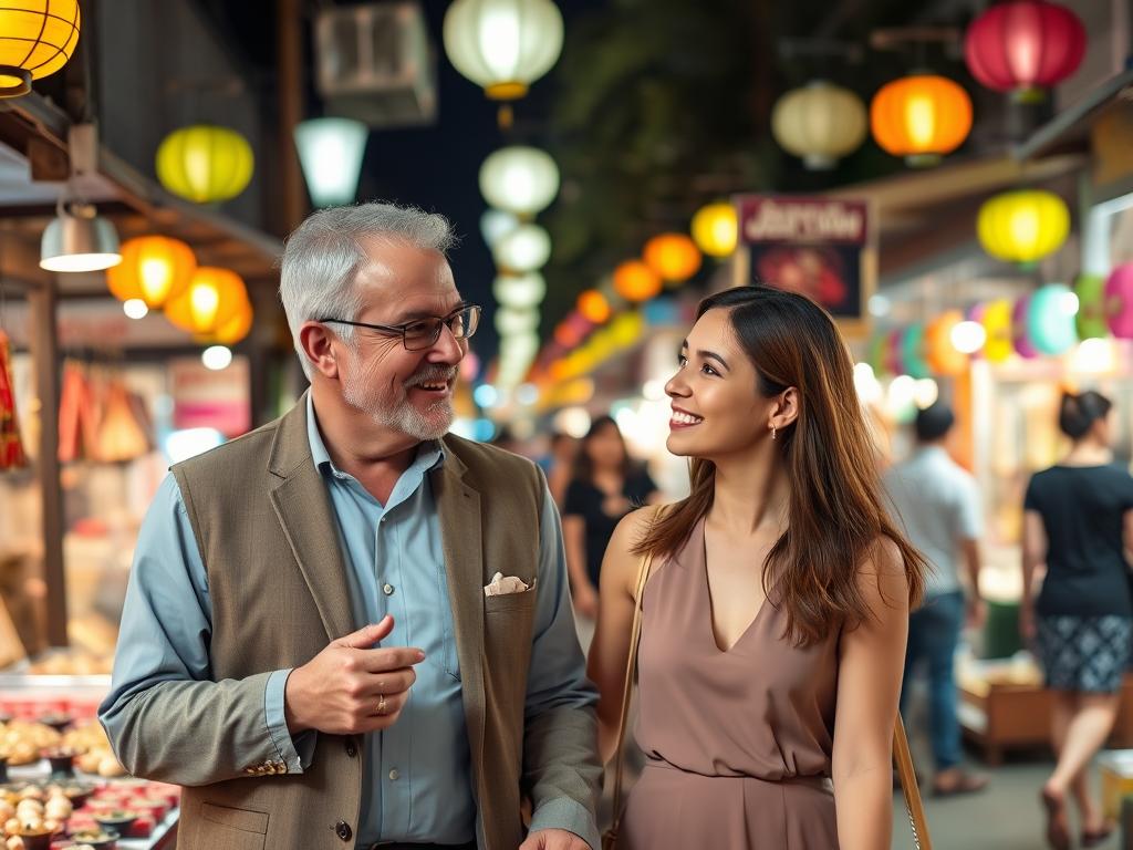 Couple exploring the Sunday Night Market in Chiang Mai