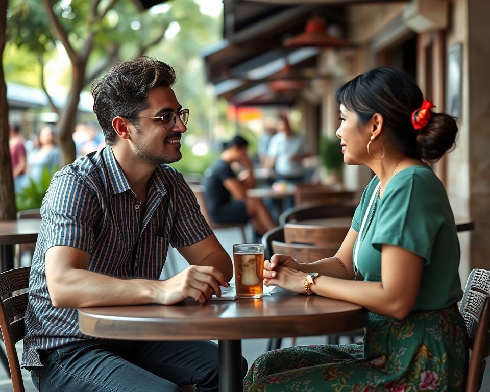 Couple navigating cultural differences while on a date in Siem Reap