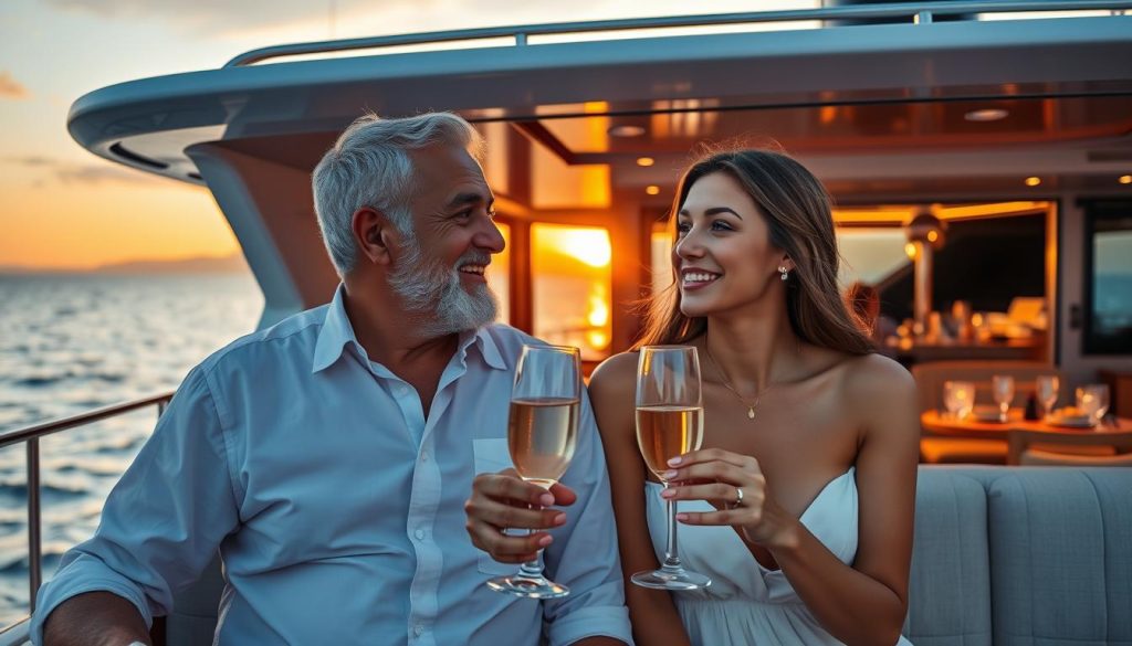 Couple on luxury yacht during Bali sunset cruise