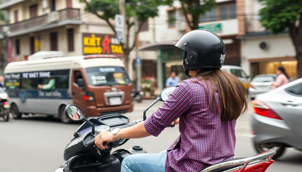 Couple on motorbike in Hanoi traffic, showing transportation aspect of dating costs in Hanoi