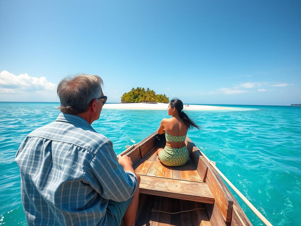Couple on private island-hopping tour in Cebu with traditional bangka boat - things to do in Philippines