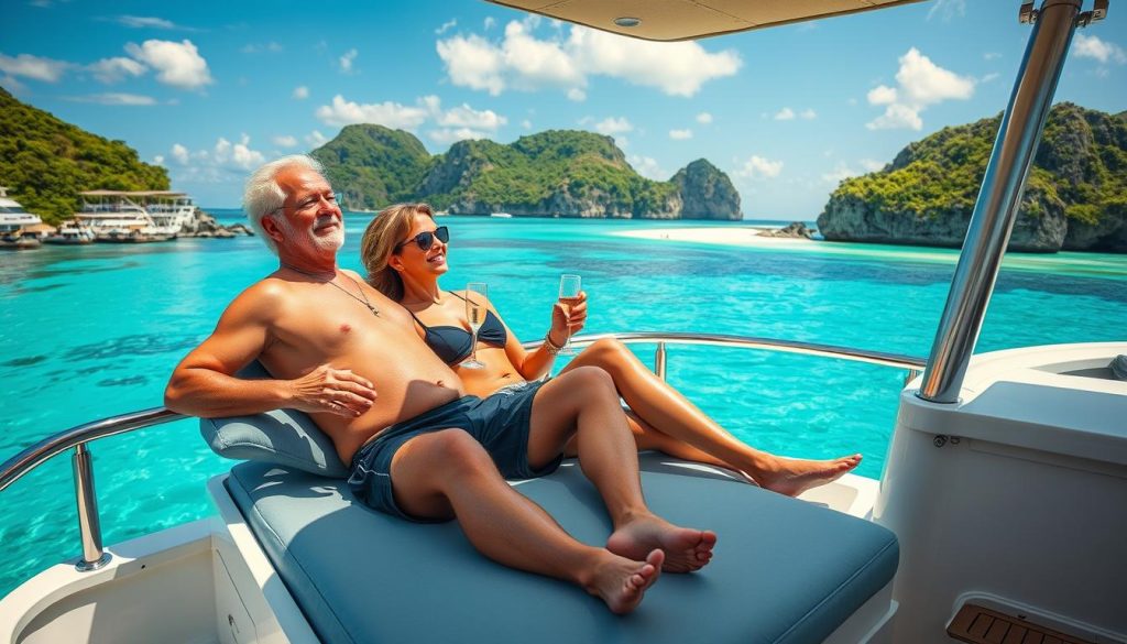 Couple on private yacht exploring Bali's coast