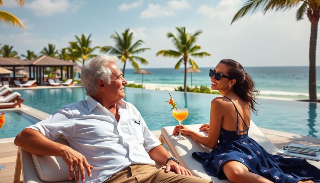 Couple relaxing at Potato Head Beach Club in Seminyak, Bali