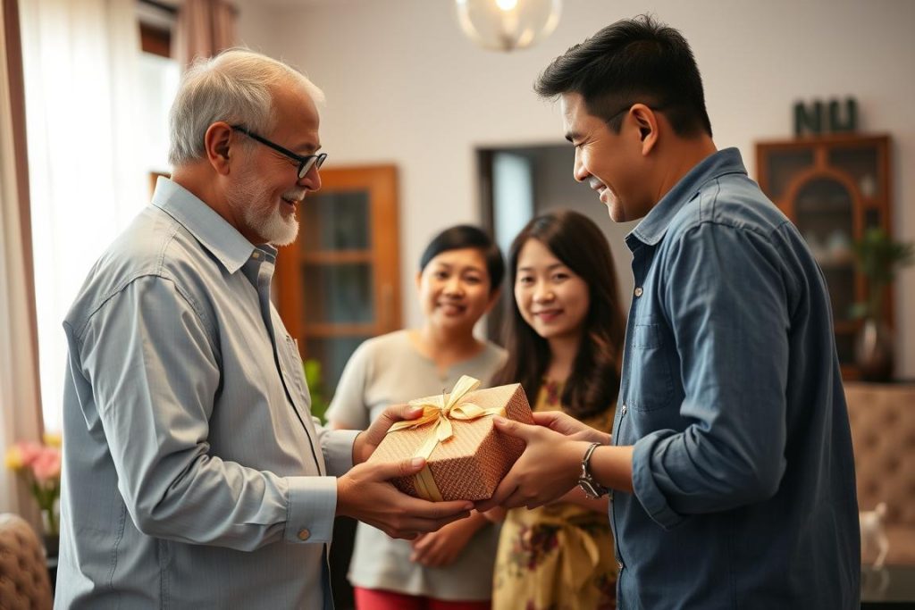 Couple respectfully greeting Filipino family members - cultural things to do in Philippines