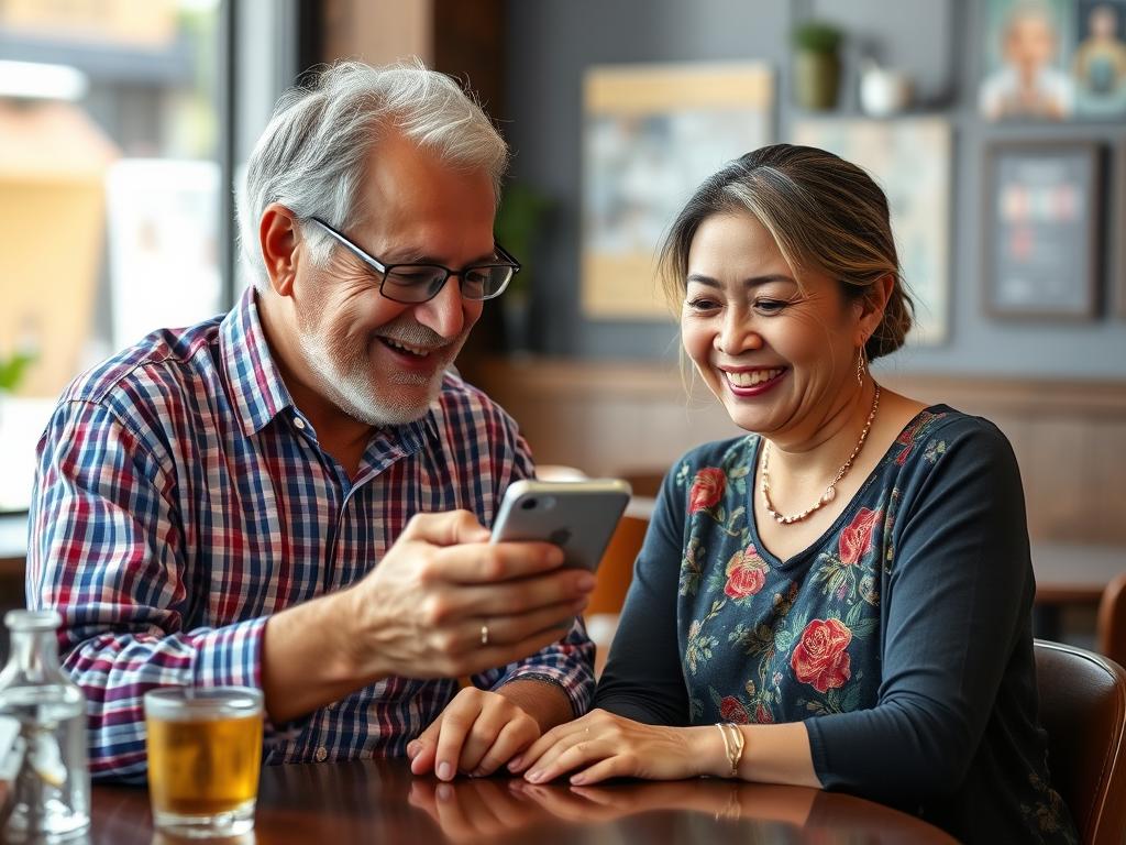Couple using translation app to communicate in Pattaya