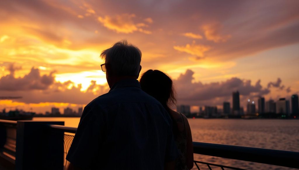Couple watching sunset over Manila Bay