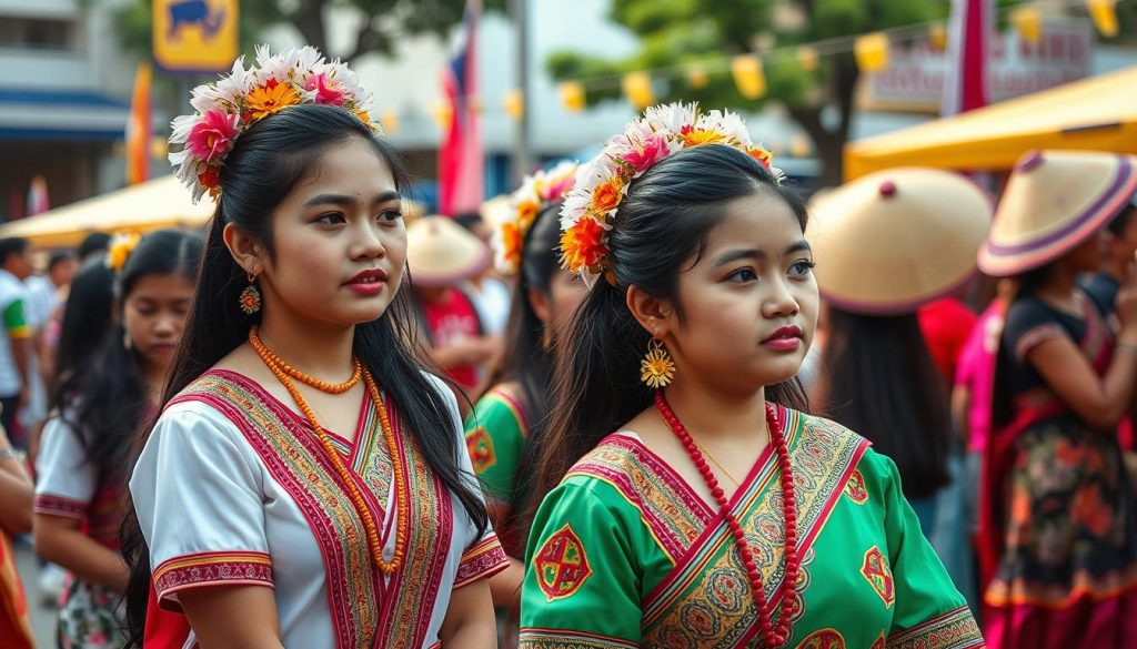 Cultural festival in Angeles City where younger women participate in traditional activities