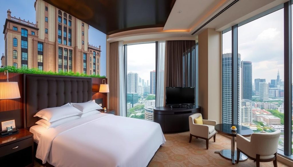 Dusit Thani Manila luxury hotel exterior and room view